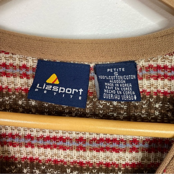Vintage Lizsport Tan and Red Patterned Sweater Vest Size Small - Picture 3 of 6